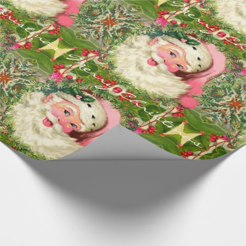 Vintage Pink Santa For Christmas 30 x 15   Wrapping Paper