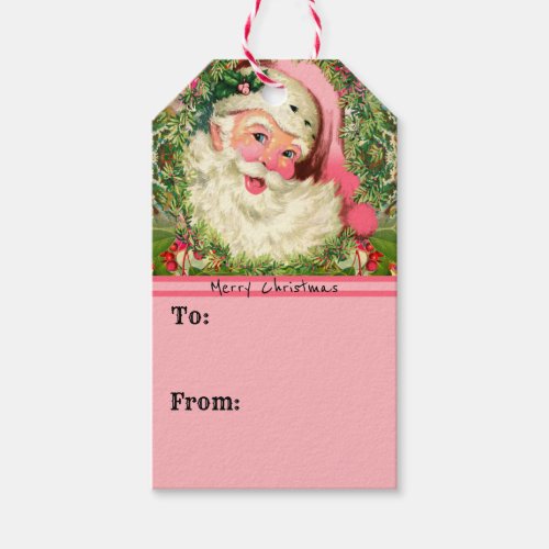 Vintage Pink Santa For Christmas Gift Tags