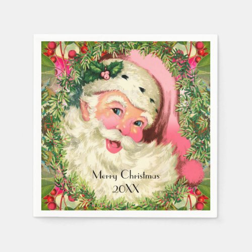 Vintage Pink Santa For Christmas Napkins