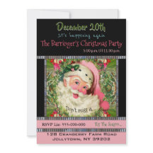 Vintage Pink Santa For Christmas Party Invitation