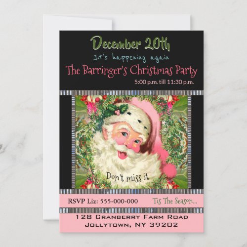 Vintage Pink Santa For Christmas Party Invitation