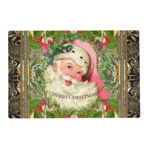 Vintage Pink Santa For Christmas Placemat