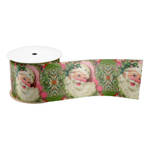 Vintage Pink Santa For Christmas Satin Ribbon