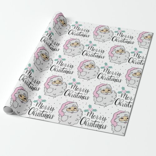 Vintage Pink Santa Merry Christmas Wrapping Paper