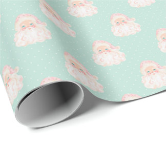 Vintage Pink Santa Mint Christmas Wrapping Paper