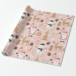 Vintage Pink Santa Reindeer Christmas Wrap Wrapping Paper