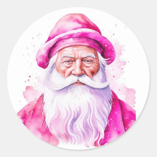 Vintage Pink Santa Retro Christmas Classic Round Sticker