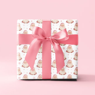 Vintage Pink Santa Retro Christmas Snowflake Wrapping Paper