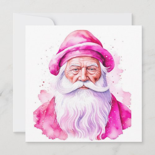 Vintage Pink Santa Retro Personalized Christmas Note Card