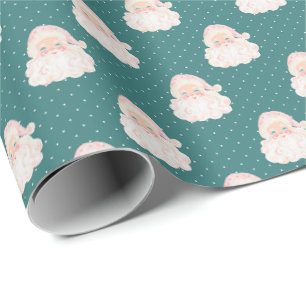 Vintage Pink Santa Teal Christmas Wrapping Paper