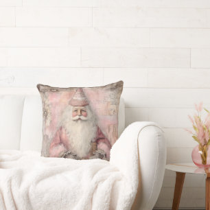 Vintage Pink Santa Throw Pillow