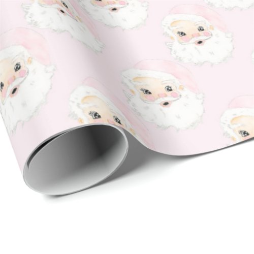 Vintage Pink Santa Wrapping Paper 