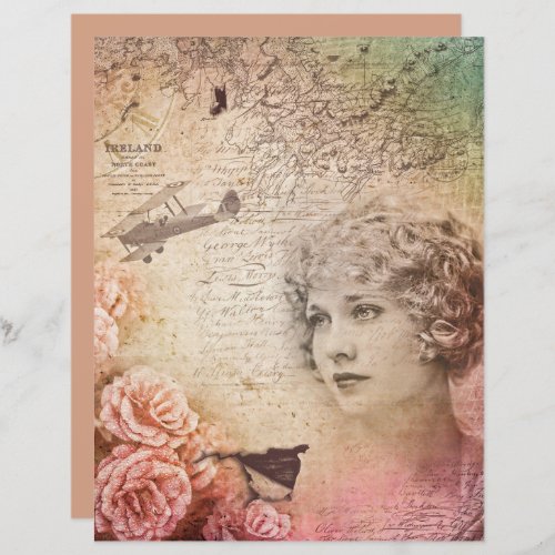 Vintage Pink Shabby Victorian Lady Scrapbook Paper
