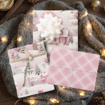 Vintage Pink Snow Village Plaid Christmas Wrapping Paper Sheets<br><div class="desc">Make the holidays unique and magical with this festive vintage pink Christmas wrapping paper set  that features charming snow villages and a pink vintage plaid design.</div>