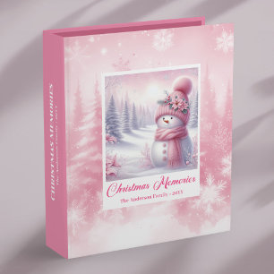 Vintage Pink Snowman Christmas Memory Album 3 Ring Binder
