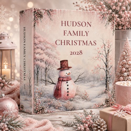 Vintage Pink Snowman Christmas Photo Album | 3 Ring Binder