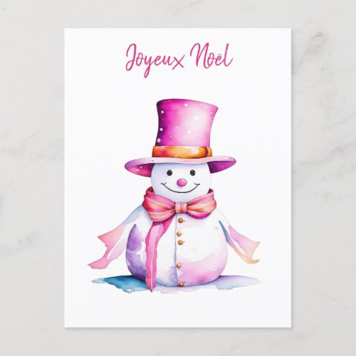 Vintage Pink Snowman Retro Personalized Christmas Postcard