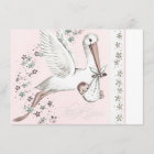 Vintage Pink Stork Baby Shower Thank You