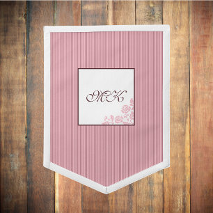 Vintage Pink Stripe Rose Lace Script Monogram Pennant