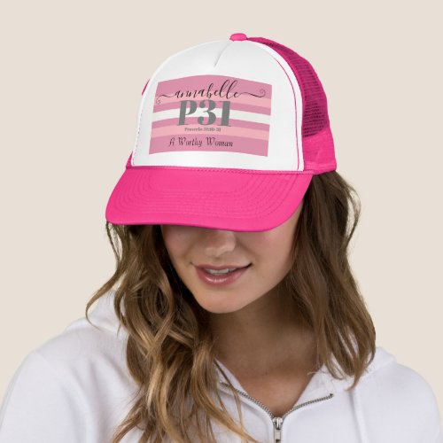 Vintage Pink Striped Monogram Trucker Hat