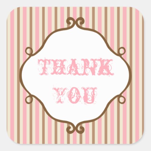 Vintage Pink Striped Thank You Stickers