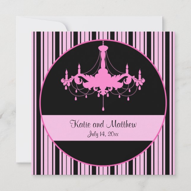 Vintage Pink Stripes and Chandelier Square Wedding Invitation (Front)