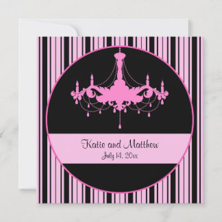 Vintage Pink Stripes and Chandelier Square Wedding Invitation