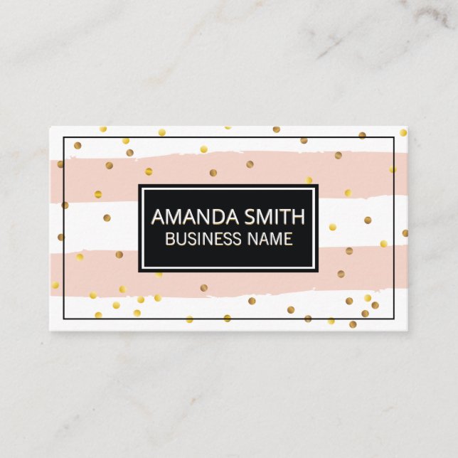 Vintage Pink Stripes | Gold Speckled Business Card (Front)