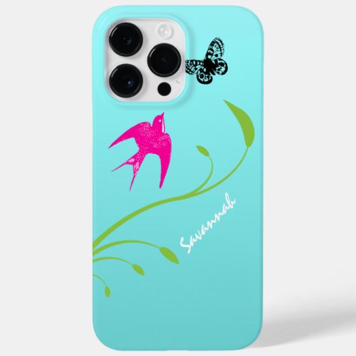 Vintage Pink Swallow Bird Butterfly Blue Ombre Case_Mate iPhone 14 Pro Max Case