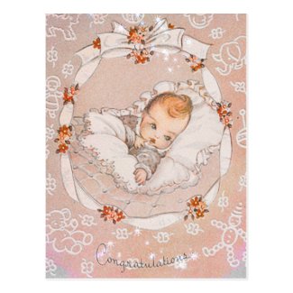 Vintage Pink Sweet Baby Postcard