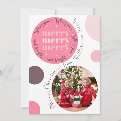 Vintage Pink Taupe Fun Whimsical Christmas Photo Holiday Card