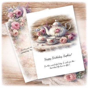 Vintage Pink Tea Setting Birthday Invitation