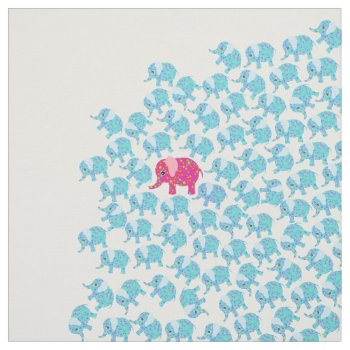 Vintage Pink Teal Floral Cute Elephant Pattern Fabric by pink_water at Zazzle