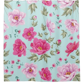 Vintage Pink Teal Floral Pattern Shower Curtain by AllAboutPattern at Zazzle