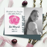 Vintage Pink Teal Rose Bat Mitzvah Save-the-Dates Advice Card<br><div class="desc">Beautiful watercolor pink rose Bat Mitzvah Save the Date Card versatile for pink and teal themed birthdays and bat mitzvah celebrations. Easily update the text and transfer to other cards and stationary.</div>