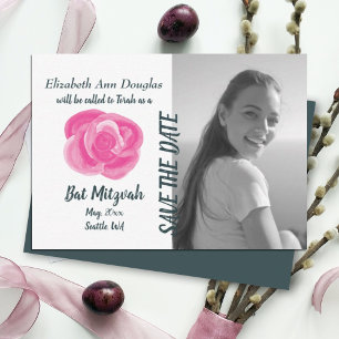 Vintage Pink Teal Rose Bat Mitzvah Save-the-Dates Advice Card