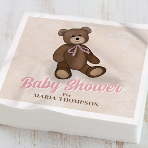 Vintage Pink Teddy Bear Custom Baby Shower Napkins
