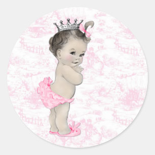 Vintage Pink Toile Baby Shower Stickers