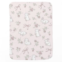 Vintage Pink Toile Bunny Baby Blanket Soft Pastel