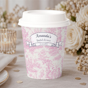 Vintage Pink Toile de Jouy Bridal Shower Paper Cups
