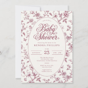 Vintage Pink Toile Floral Baby Shower Invitation
