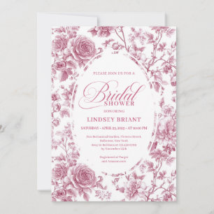 Vintage Pink Toile Roses Bridal Shower Invitation 