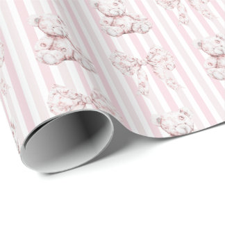 Vintage Pink Toile & Stripes Girl Baby Shower Wrapping Paper