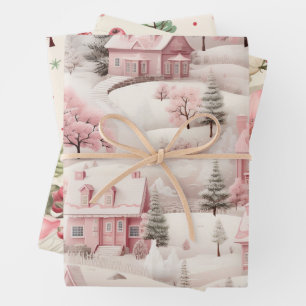 Vintage Pink Tree Pattern Wrapping Paper Sheets