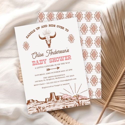 Vintage Pink Tribal Western Rodeo Baby Shower Invitation