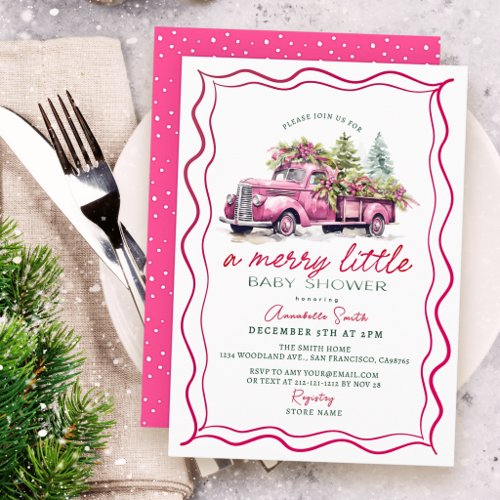 Vintage Pink Truck Girl Merry Little Baby Shower Invitation