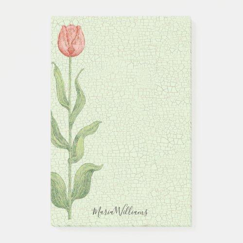 Vintage Pink Tulip Floral Add Name 4x6 Post_it Notes