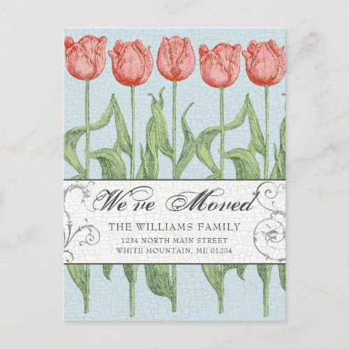 Vintage Pink Tulip Floral Moving Announcement Postcard