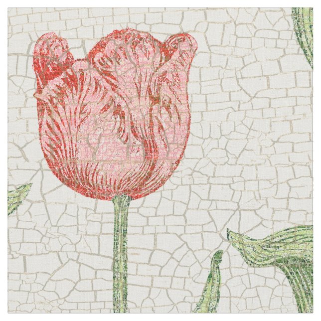 Vintage Pink Tulip Garden Floral Pattern Fabric (Close Up)