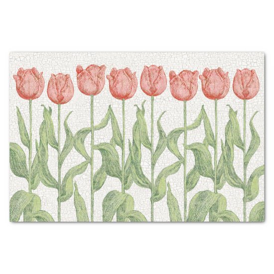 Vintage Pink Tulip Garden Floral Tissue Paper